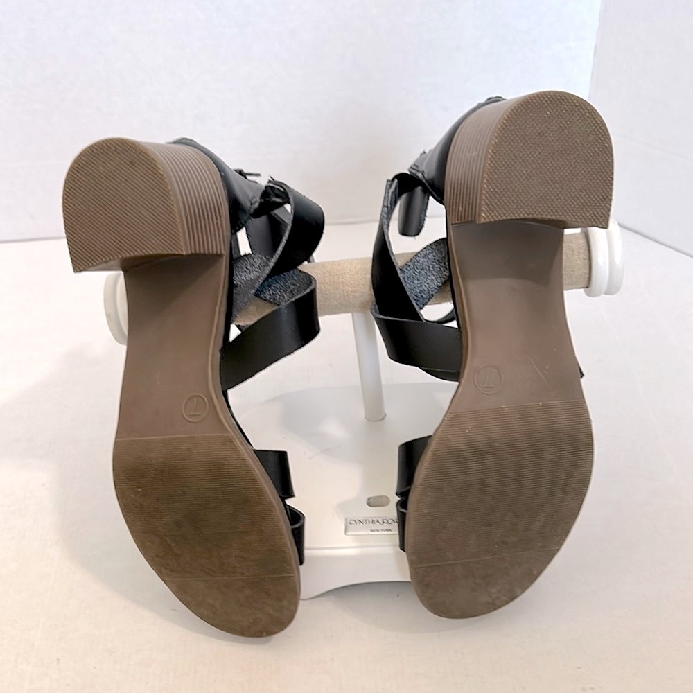 BIG BUDDHA Black Vegan Leather Block Heel Strappy Sandals 7 Black - Picture 10 of 13